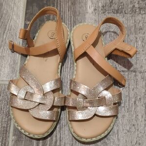 Cat & Jack Glittery Strap Sandals - Tan and Gold